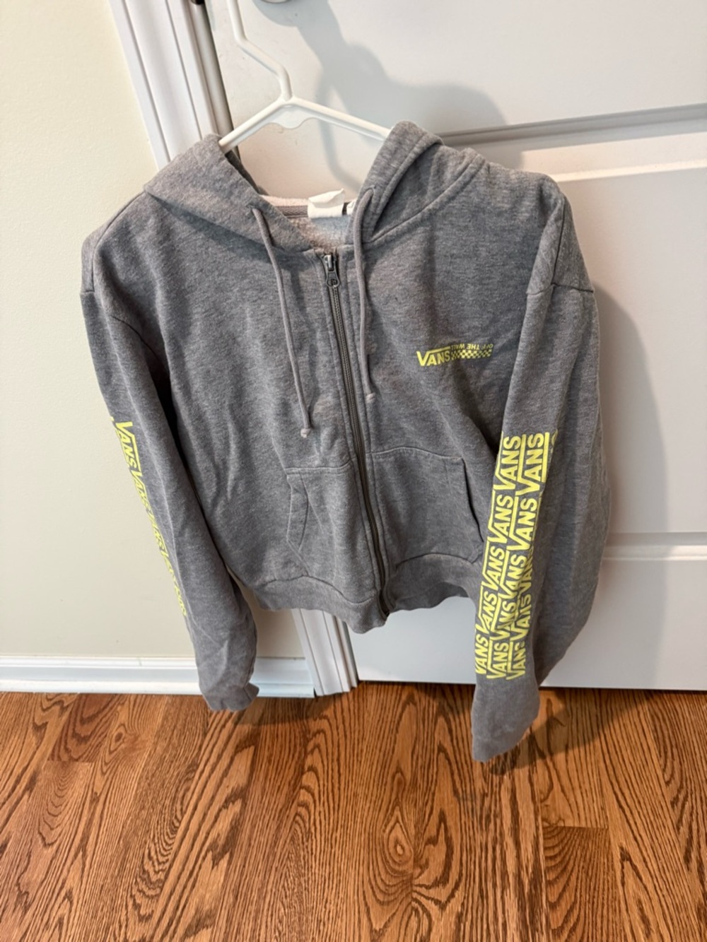 Vans Gray Zip Hoodie with Yellow Sleeve Logo size small